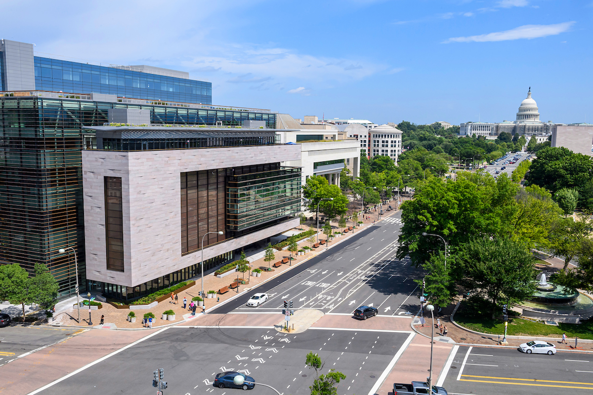 Aerial view of Hopkins Bloomberg Center