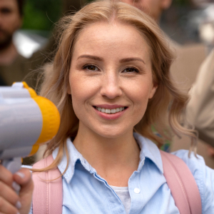 Woman participating in a global warming protest
