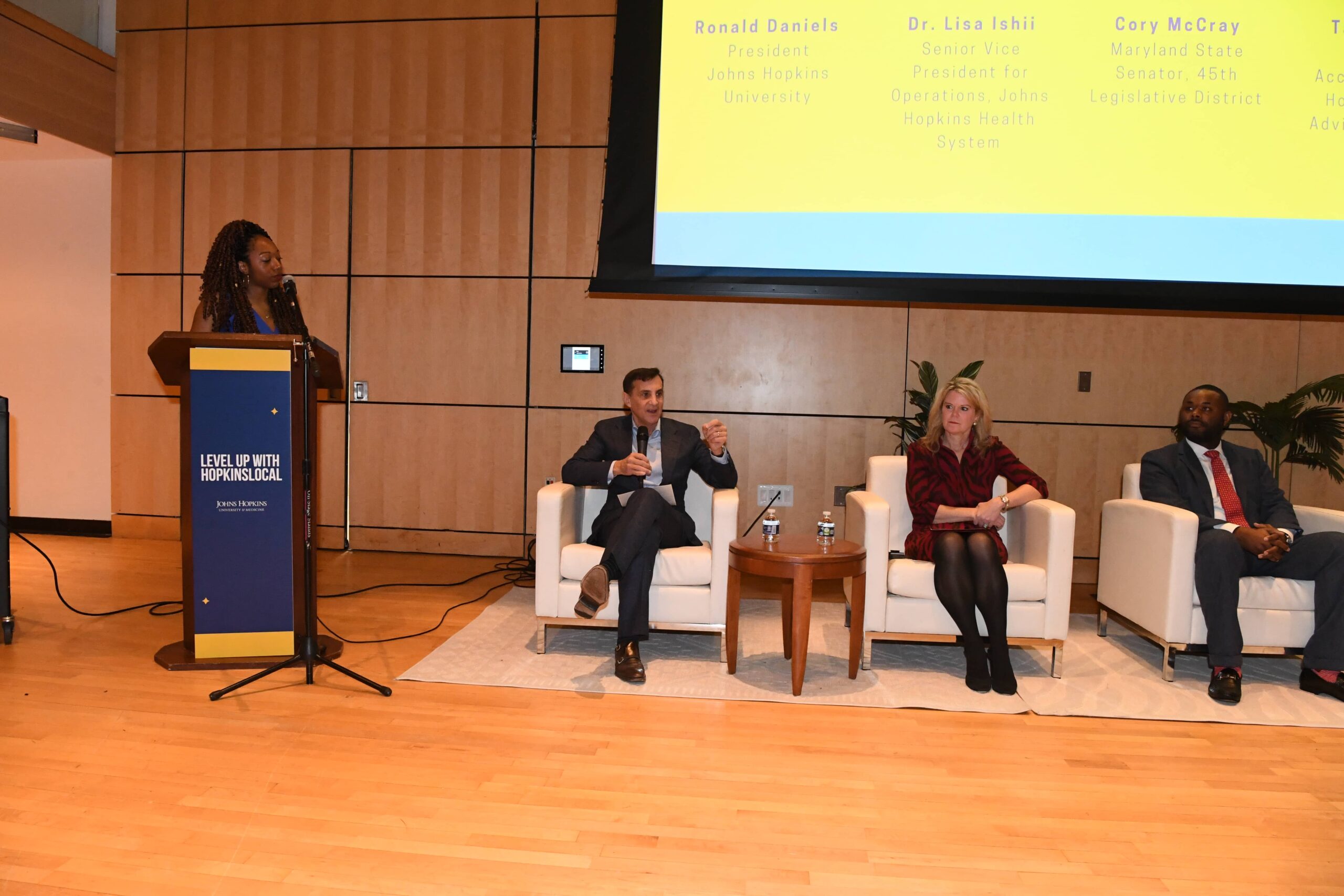 Johns Hopkins President Ronald Daniels speaking at a HopkinsLocal panel discussion